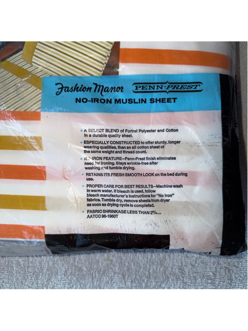 NOS Vintage Penn-Prest No-iron Muslin Double Bed Fitted Sheet Marigold 54 X 75